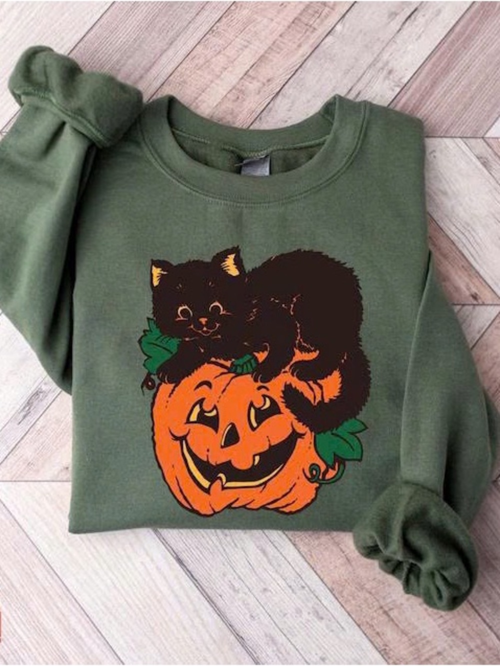 Green Cat & Pumpkin Graphic Sweatshirt for Pets